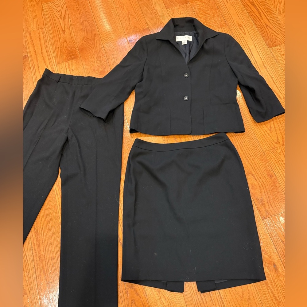 Doncaster 3-Piece 100% Wool Black Suit Set – Jacket, Skirt & Pants – Size 12